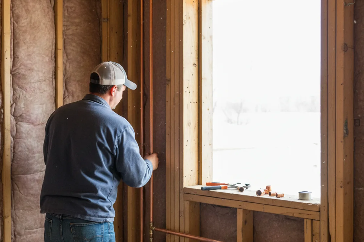 Licensed plumber running new copper supply lines in a Roundup home